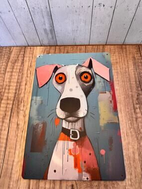 Pink Ears Dog Metal Sign Cute Dog Lover Gift Decor Gift Idea Rescue Hound Dog